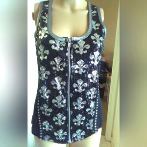 BNWOT TANK TOP W/ SEQUINS BY PLATINUM PLUS SZ. SM BLACK & SILVER
